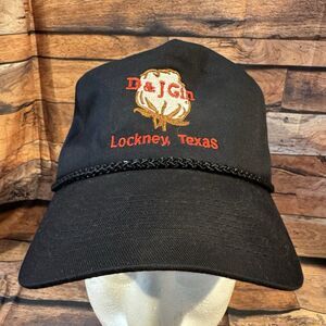 D & J Gin Hat Cap Black SnapBack Adjustable Cotton Boll Logo Farm Rope Texas